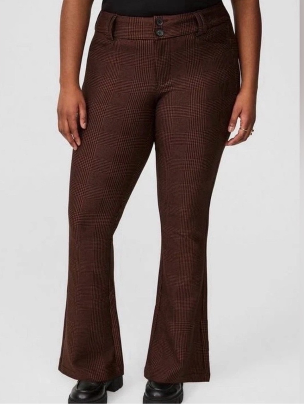 Torrid Studio Luxe Brown Plaid Ponte Trouser Slim Boot Bootcut 24R 56545